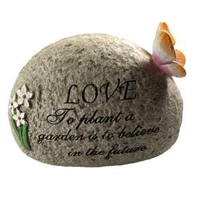 Charming Love Rock with Flowers & Butterfly - Inspirational Garden Decor - vn